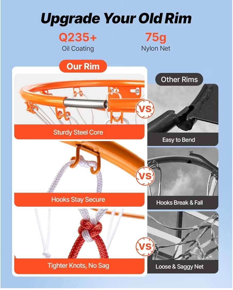 VEVOR Basketball Hoop, 44 54 Inchs PC Backboard Wall Mounted, Basketball Portable Hoop & Goal, Indoor & Outdoor with Hand-Crank Adjustment, Classic Basketball Court, Teens, Adults, Schools, Parks