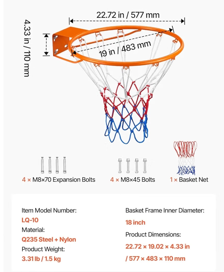 VEVOR Basketball Hoop, 44 54 Inchs PC Backboard Wall Mounted, Basketball Portable Hoop & Goal, Indoor & Outdoor with Hand-Crank Adjustment, Classic Basketball Court, Teens, Adults, Schools, Parks