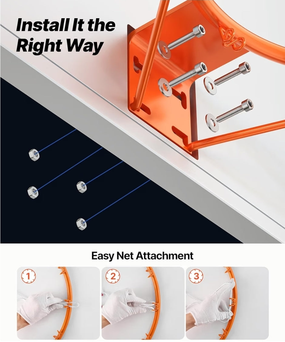 VEVOR Basketball Hoop, 44 54 Inchs PC Backboard Wall Mounted, Basketball Portable Hoop & Goal, Indoor & Outdoor with Hand-Crank Adjustment, Classic Basketball Court, Teens, Adults, Schools, Parks