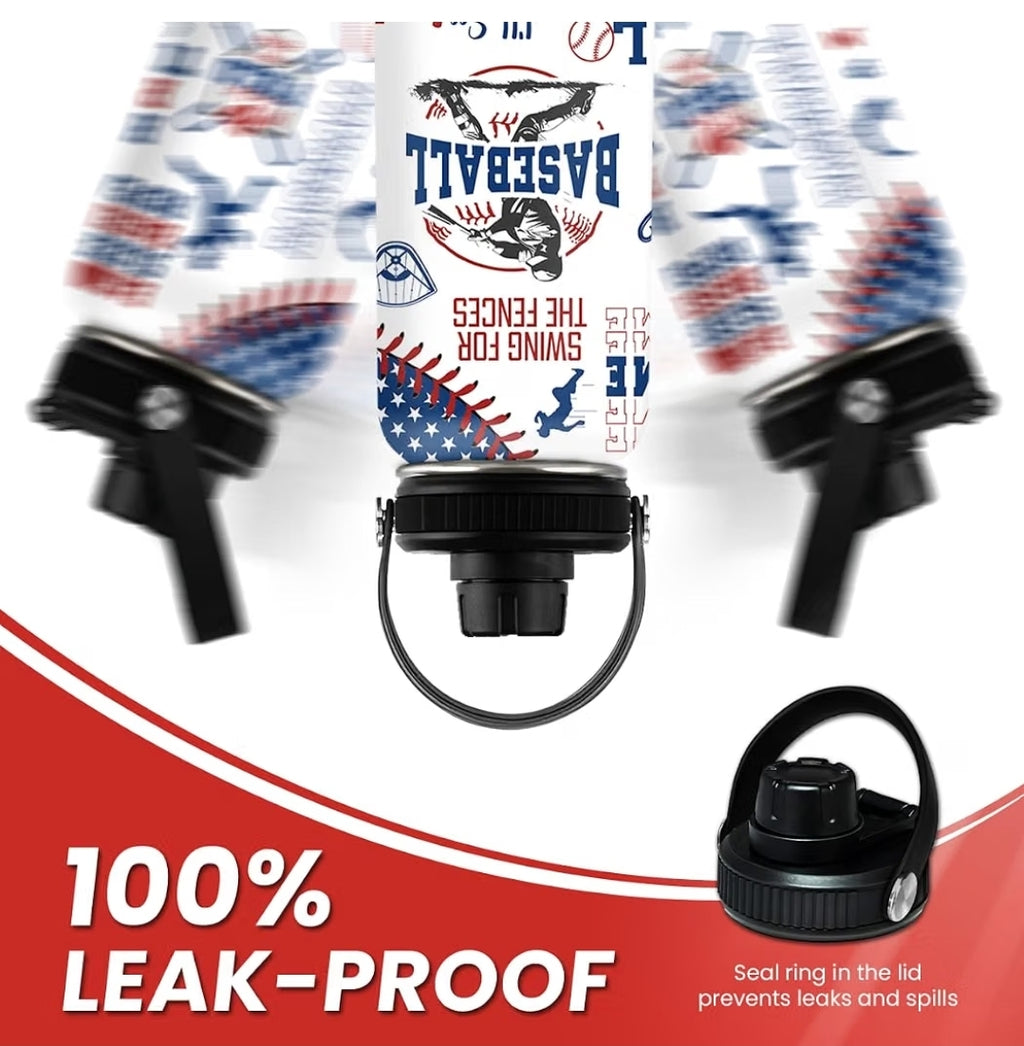 Patriotic "Swing for the Fences" Baseball Water Bottle – Insulated & 100% Leak-Proof Sports Flask